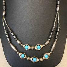 Load image into Gallery viewer, Sterling Turquoise Glass Hematite Bead Necklace
