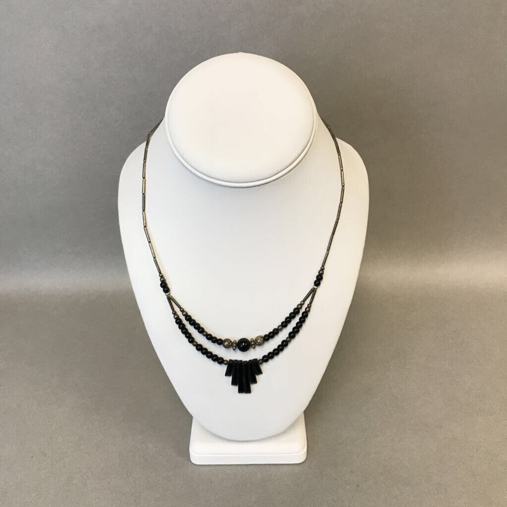 Sterling Onyx Beaded Necklace