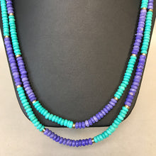 Load image into Gallery viewer, Blue &amp; Teal Dyed Bone Rondelle Bead Double Strand Necklace

