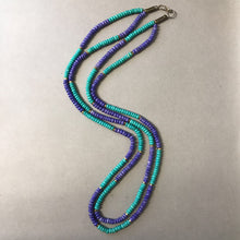 Load image into Gallery viewer, Blue &amp; Teal Dyed Bone Rondelle Bead Double Strand Necklace
