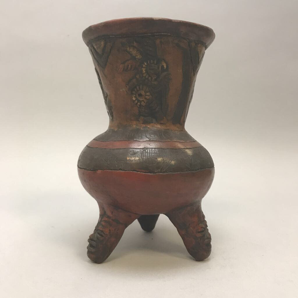 Aztec Mexican Pottery Footed Vase (8
