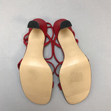 Load image into Gallery viewer, Fanfares Red Faux Leather Spaghetti Strap Shoes Size 8.5 (3&quot;heel)
