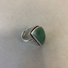 Load image into Gallery viewer, Silver Plated Jade Ring sz 10/Adjustable
