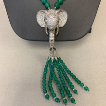 Load image into Gallery viewer, SJ Pearl Green Agate Rhinestone Elephant Beaded Tassel Necklace
