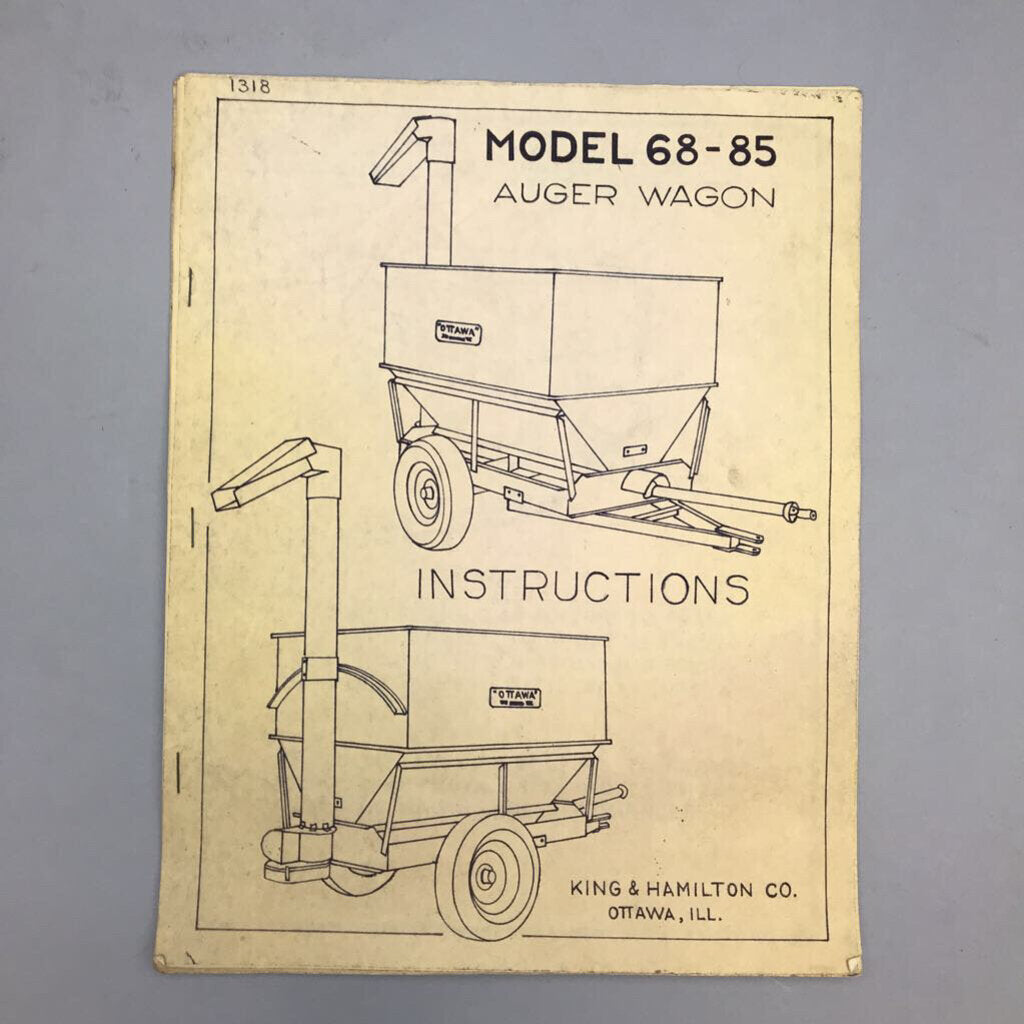 Model 68-85 Auger Wagon, King & Hamilton Co. Instruction Manual (11x8.5)