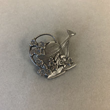 Load image into Gallery viewer, Vintage Pewter Birds &amp; Blooms Watering Can Pin
