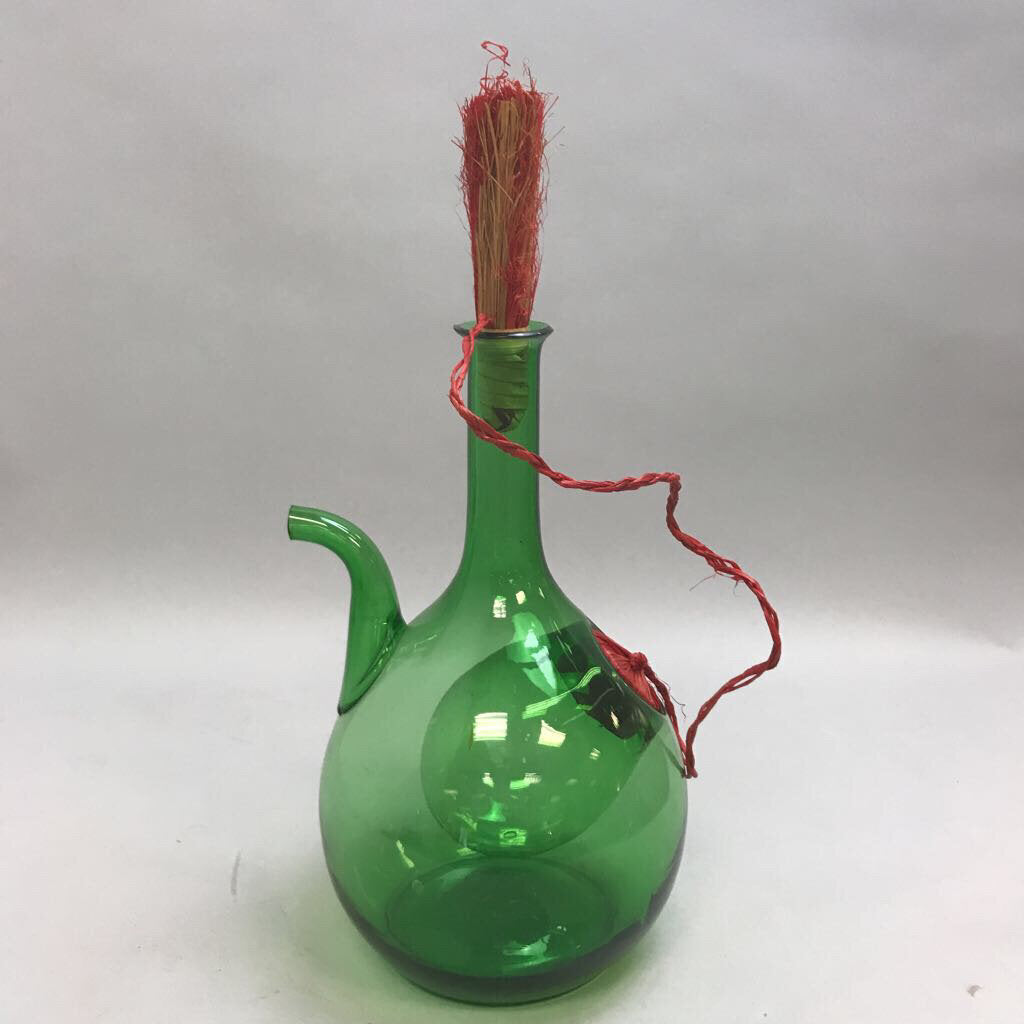 Vintage Italian Blown Verde Glass Demijohn Wine Decanter Ice Jug Chamber Stopper (11