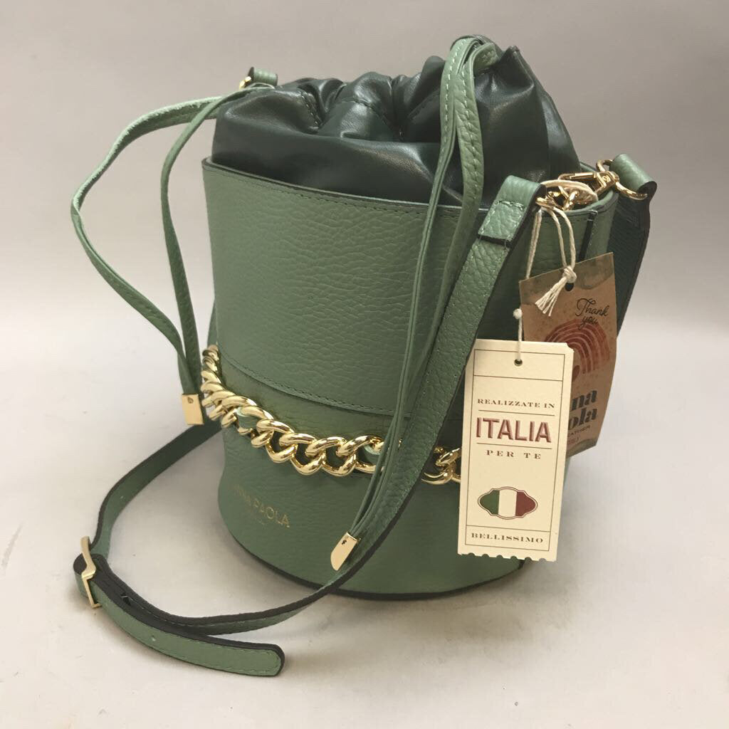 Anna Paola Sage Green Leather Bucket Purse NWT (7x10)