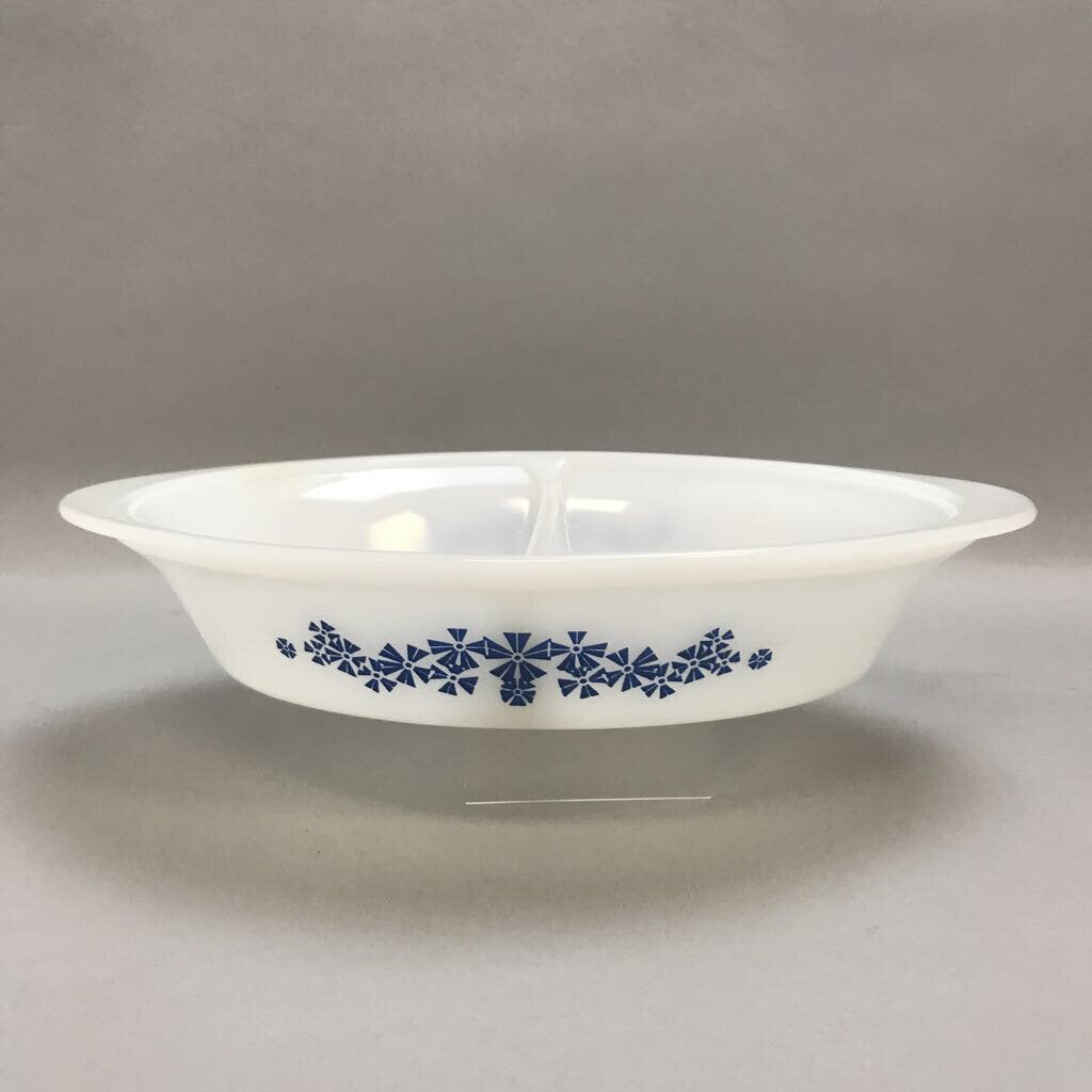 Glasbake 2Qt Divided Casserole Dish Blue Floral (2qt)