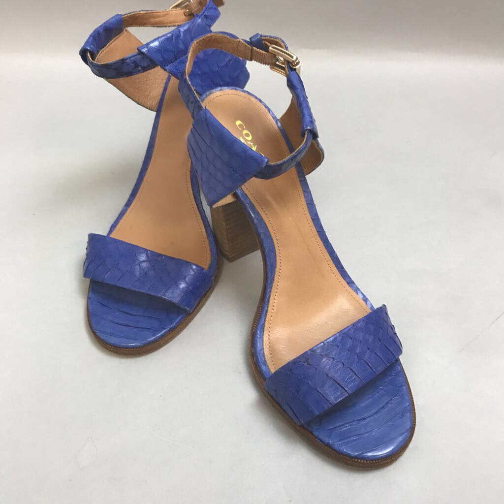 Coach Periwinkle Ankle Strap Python Leather Wedge Heel Shoes (Sz7.5B)
