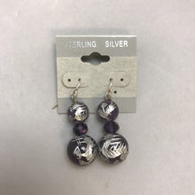 Load image into Gallery viewer, Amethyst Bead w/ Etched Dragon Motif Earrings
