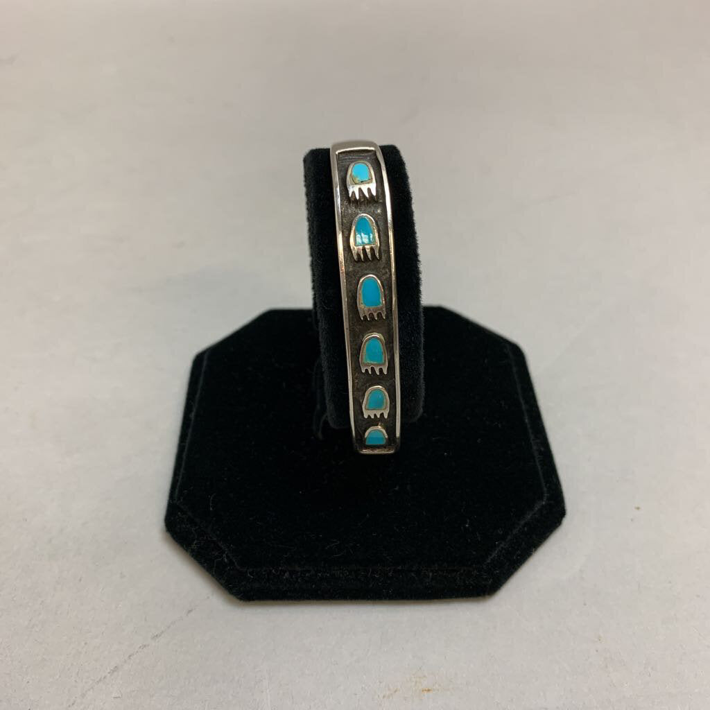 Sterling Turquoise Inlay Bearpaw Cuff Bracelet