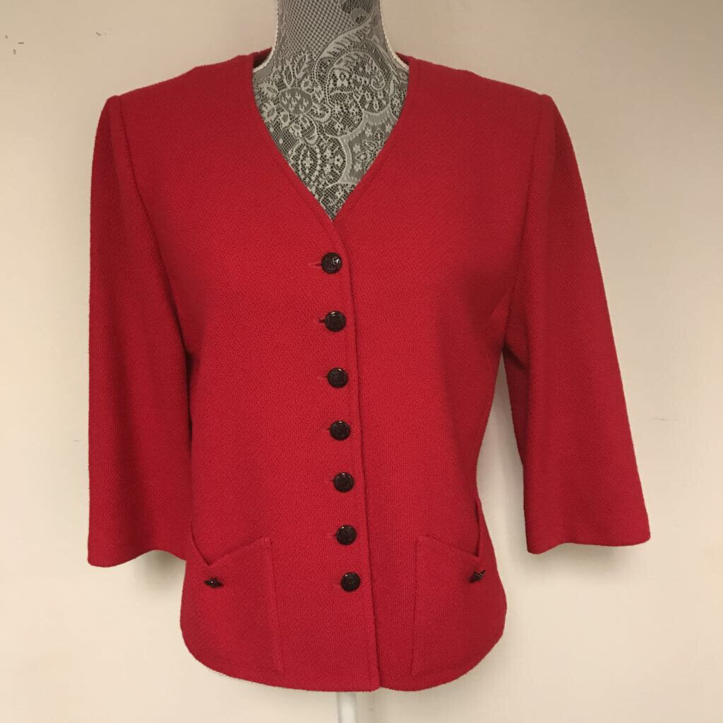 St. John Collection by marie Gray authentic Knit Jacket Button Front Red and black Size 8