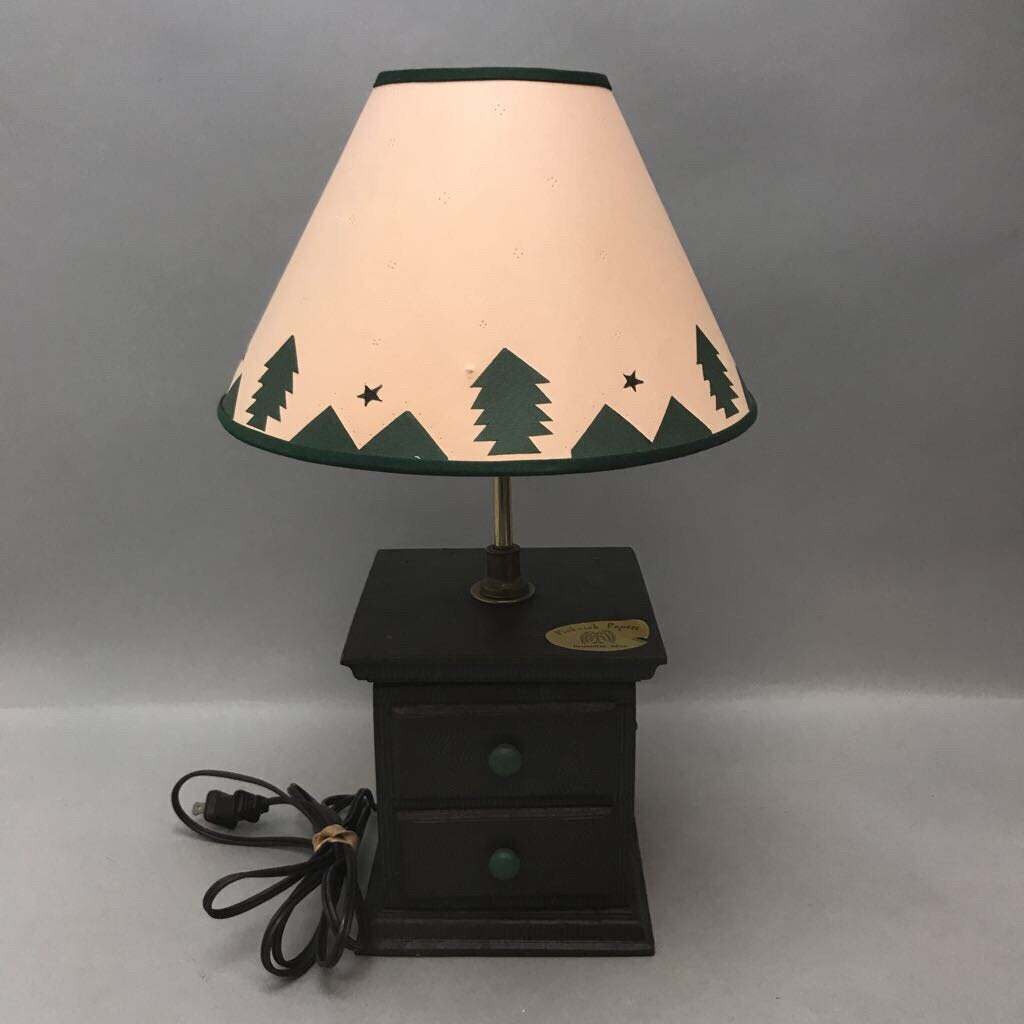 Vintage Wood Table Lamp w Shade (18