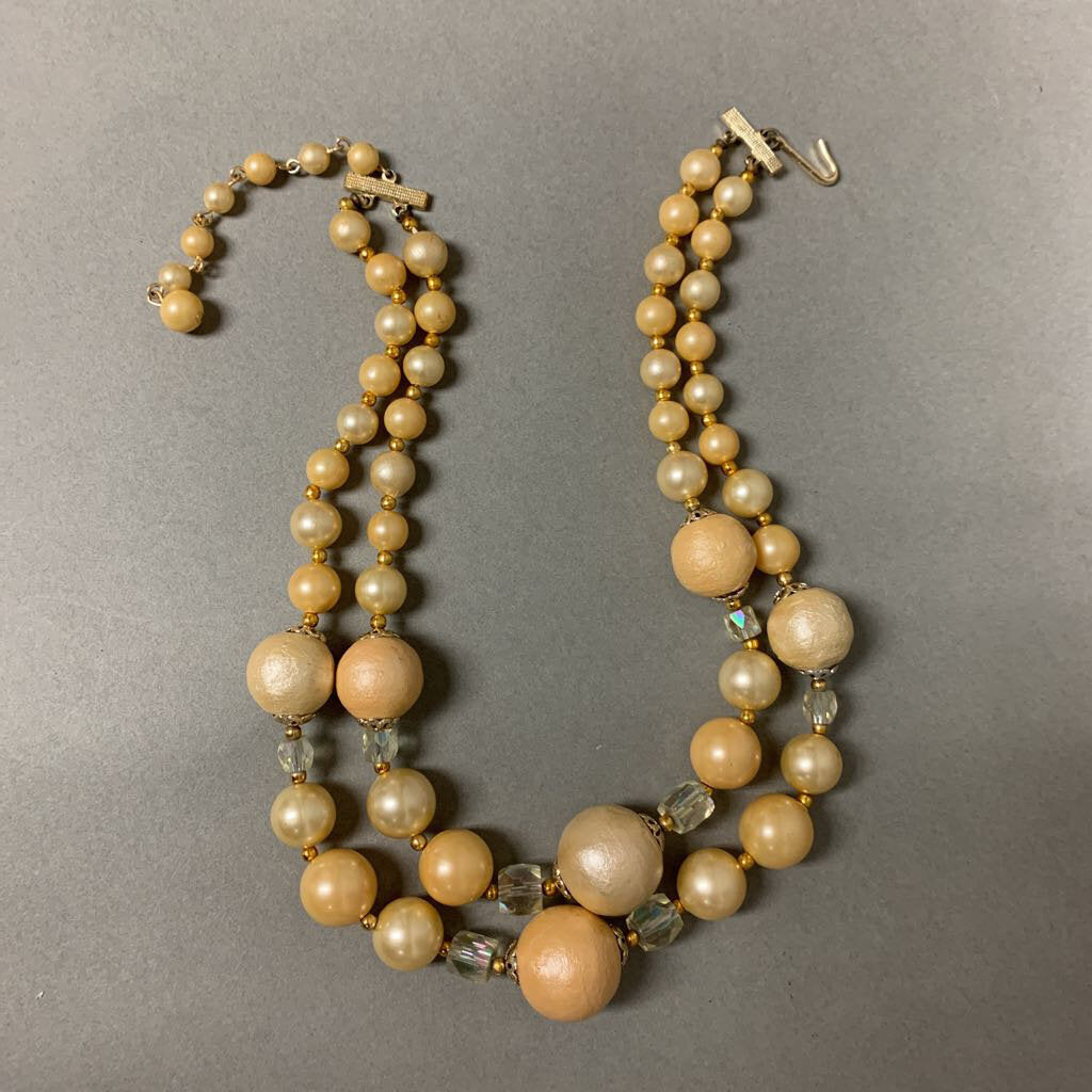 Vintage Japanese Faux Pearl Crystal Beaded Double Strand  display picture 2