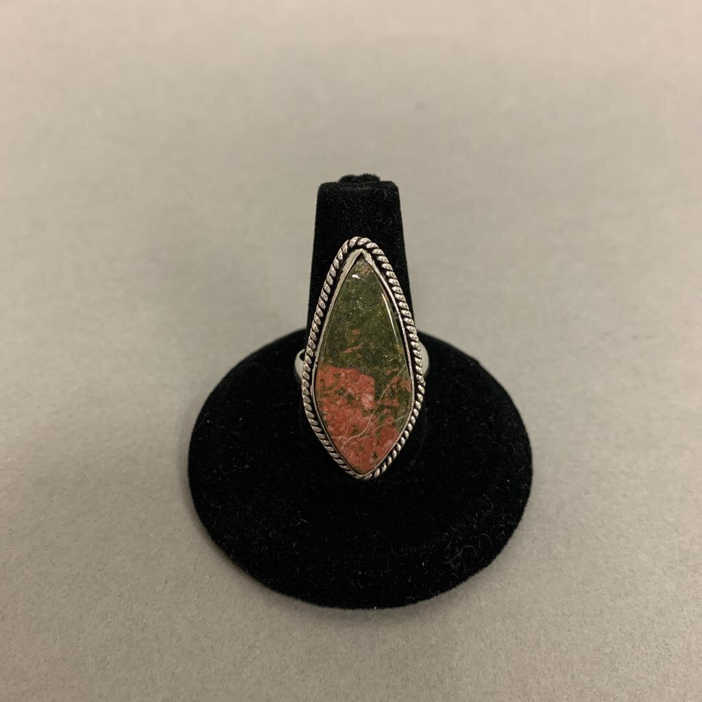 Silver Plated Unakite Ring sz 7