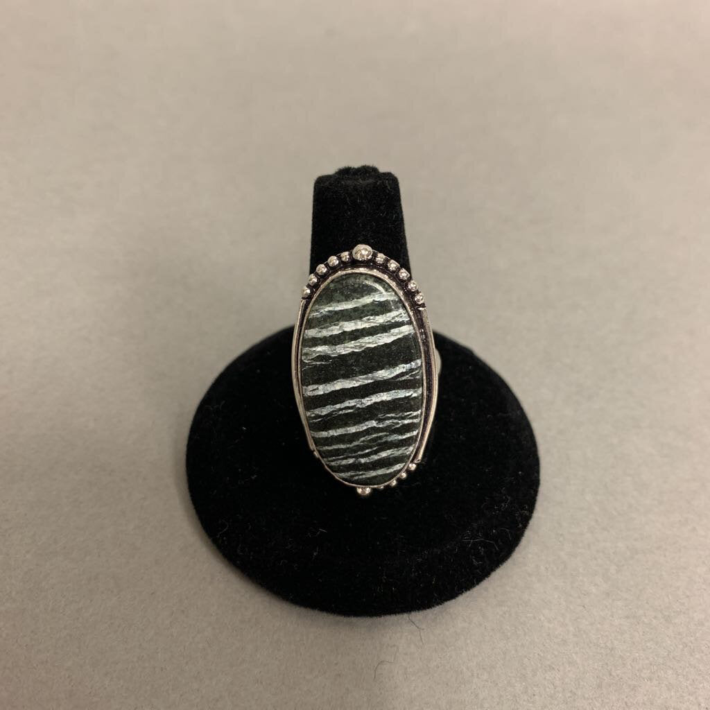 Silver Plated Zebra Jasper Ring sz 7