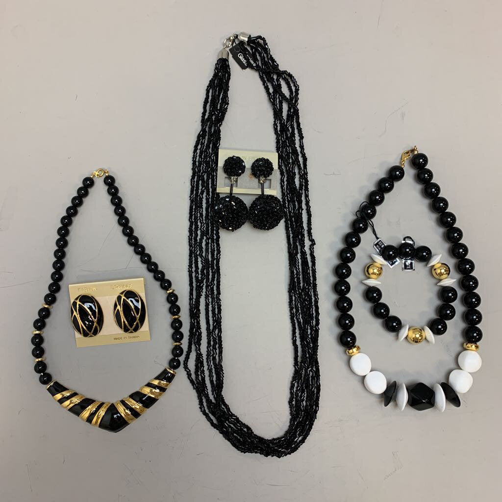 Black White & Gold Costume Jewelry Lot