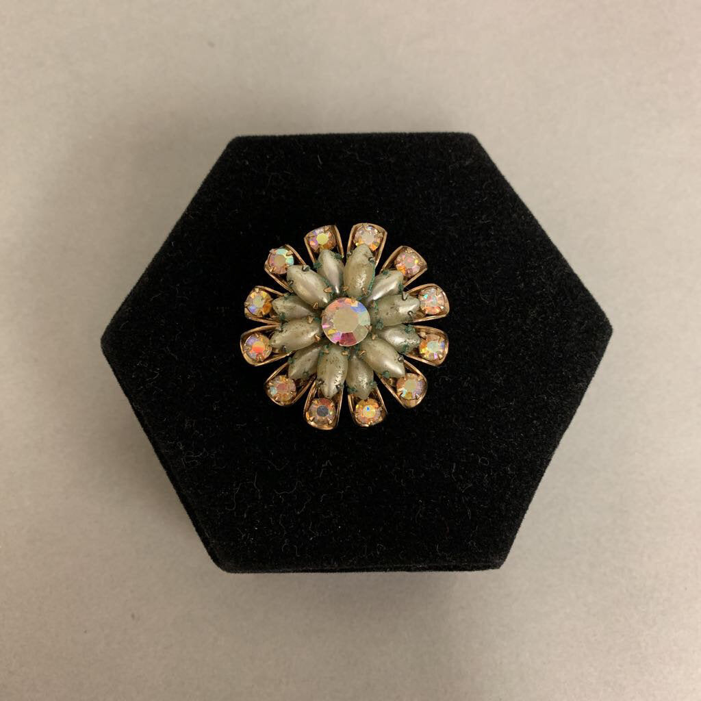 Vintage Aurora Borealis Faux Pearl Starburst Pin