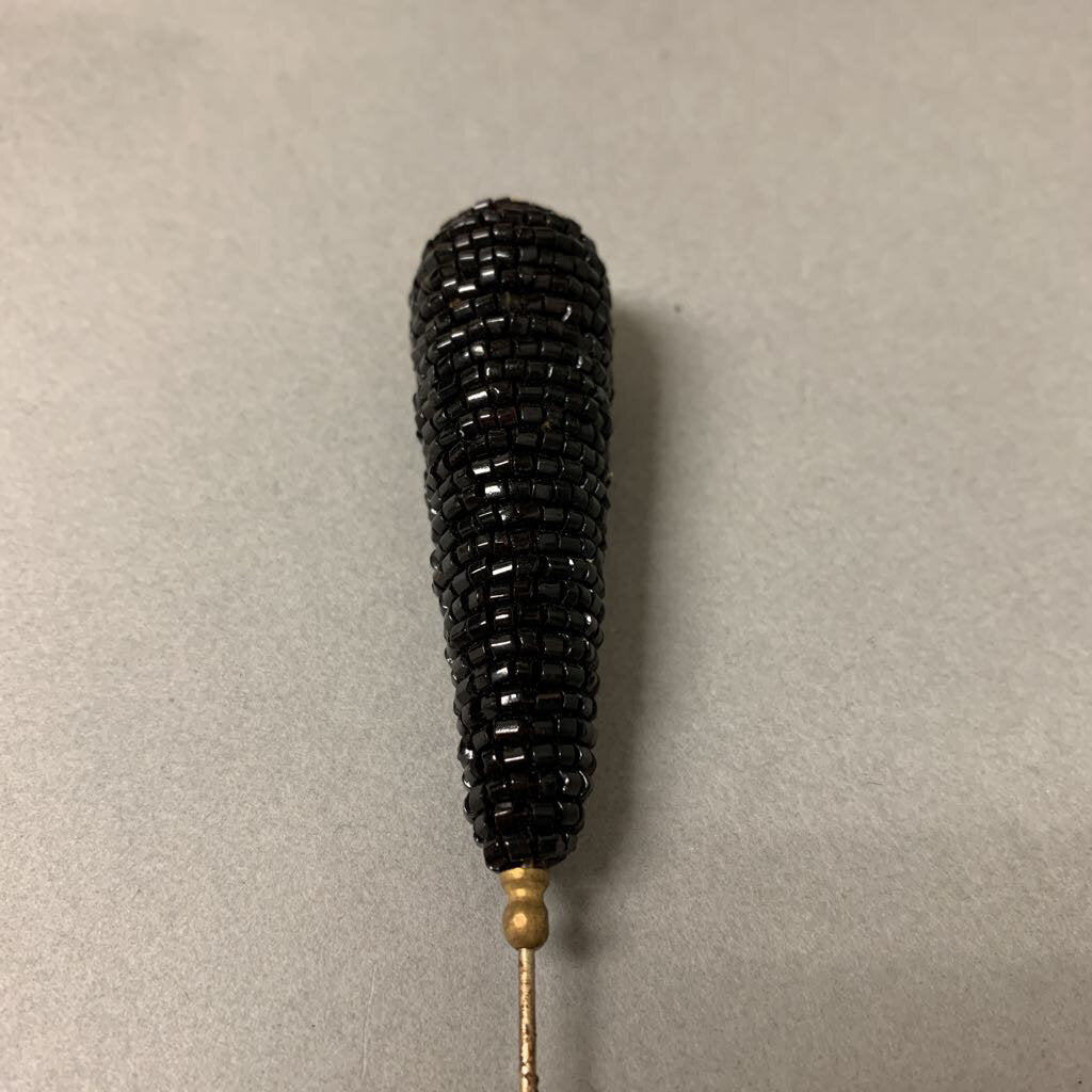 Antique Victorian Black Beaded Hat Pin (7.5