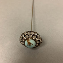Load image into Gallery viewer, Antique Victorian Mint Art Glass Rhinestone Hat Pin (10.5&quot;)
