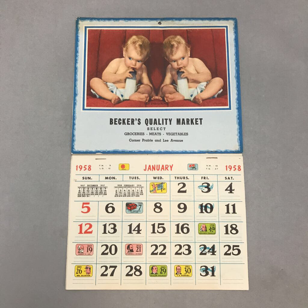 Vintage Becker's Quality Market 1958 Calendar (13x8)
