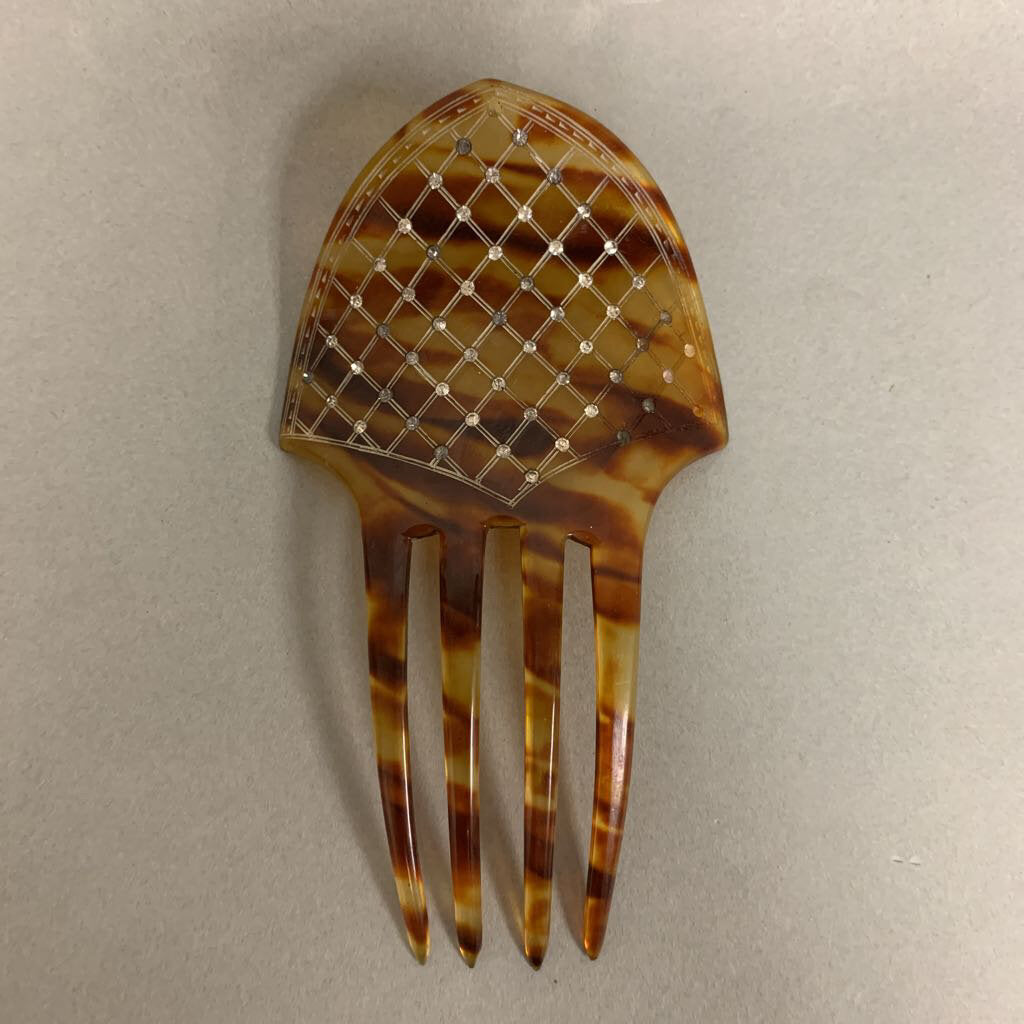Vintage Art Deco Tortoise Clear Rhinestone Hair Comb (As-Is  display picture 2