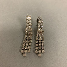 Load image into Gallery viewer, Vintage Clear Rhinestone Tassel Clip Earrings
