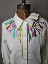 Load image into Gallery viewer, Bob Mackie Wearable Art &quot;Ribbons&quot; Long Sleeve White Shirt NWT (Sz M)

