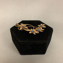 Load image into Gallery viewer, Vintage Goldtone w/ Blue Rhinestones Flower Brooch Pin (3&quot;)
