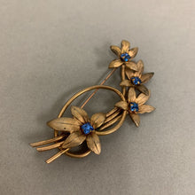 Load image into Gallery viewer, Vintage Goldtone w/ Blue Rhinestones Flower Brooch Pin (3&quot;)
