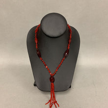 Load image into Gallery viewer, Vintage Ruby Red Czech Glass Beaded Tassel Necklace (30&quot;)

