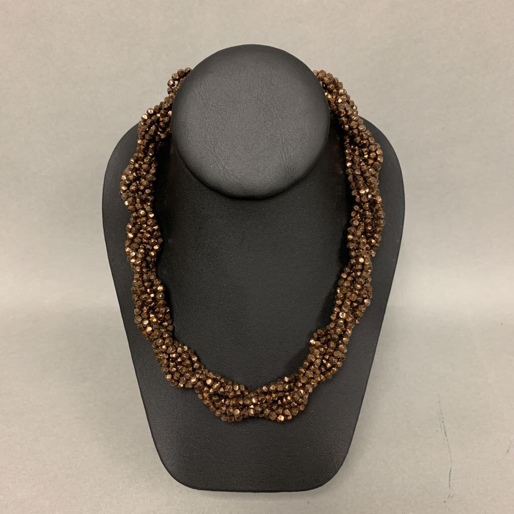 Vintage Bronze Layered Beaded Twist Necklace (17