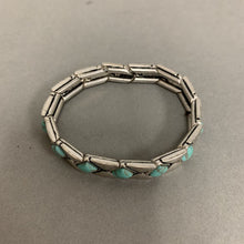 Load image into Gallery viewer, Silvertone Faux Turquoise Link Stretch Bracelet
