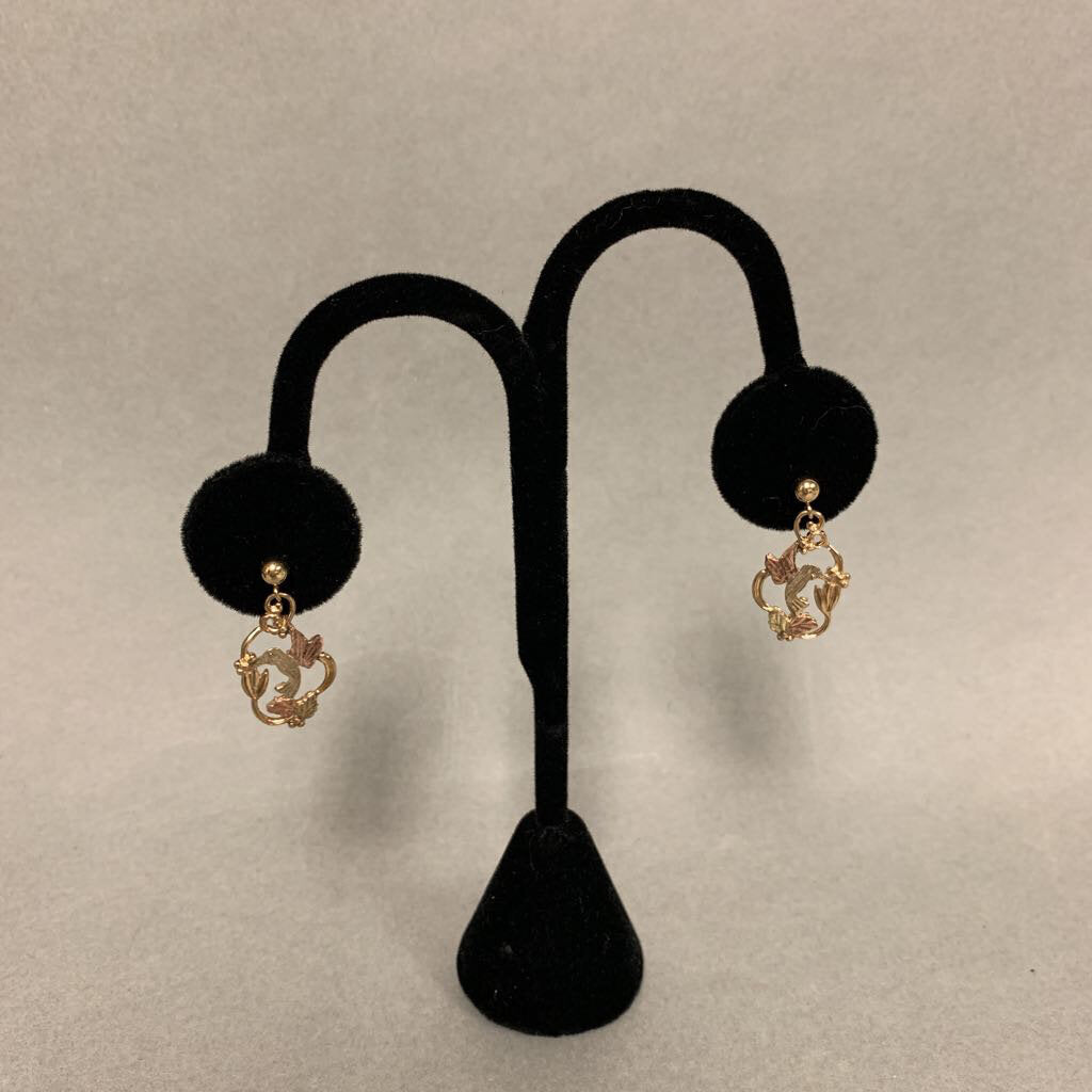 10K Black Hills Gold Hummingbird Dangle Earrings (2.5g)