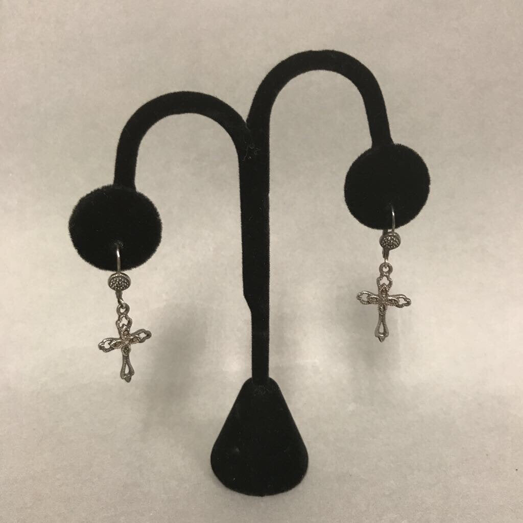 Sterling Marcasite Cross Dangle Earrings