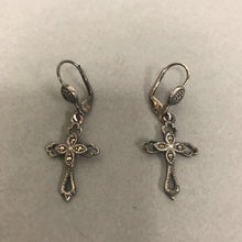 Load image into Gallery viewer, Sterling Marcasite Cross Dangle Earrings
