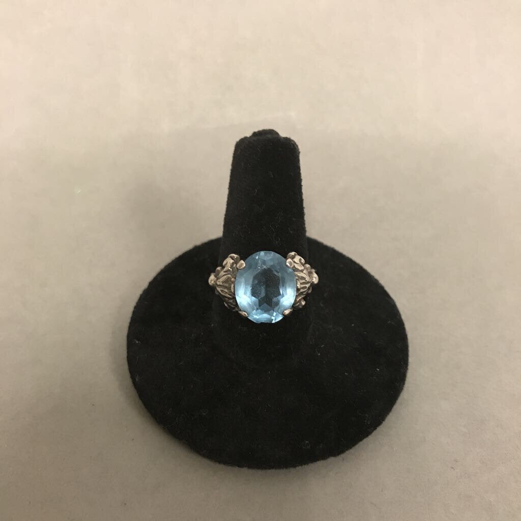 Vintage Sterling Blue Crystal Ring sz 6.5