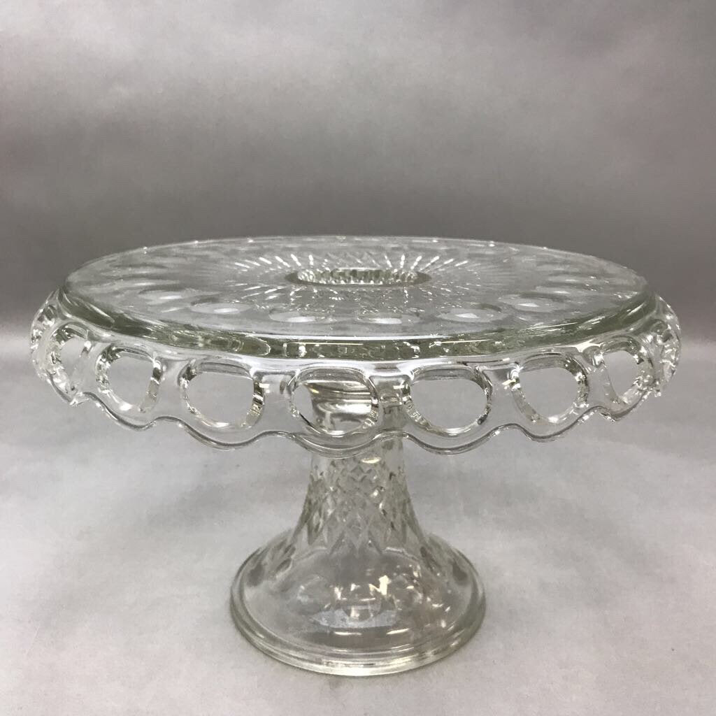 Vintage Mckee Glass Co. Plymouth Thumbprint Cake Pedestal W/Rum Well (7x10)