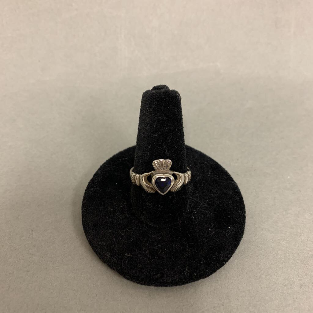 Sterling Sapphire Claddagh Ring sz 7