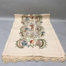 Load image into Gallery viewer, Vintage Beige Needlepoint Table Runner with Lace Trim (48x17)
