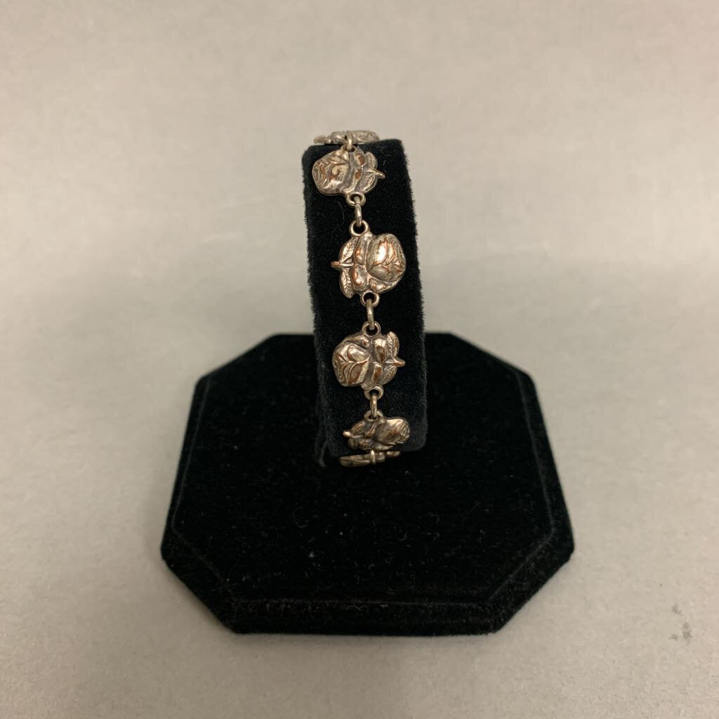 Vintage Silver Plated Catholic Miraculous Mary Roses Saints Link Bracelet (8