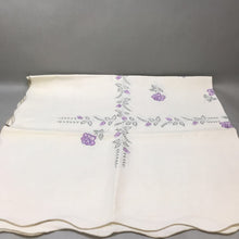Load image into Gallery viewer, Vintage Embroidered Purple Flowered Tablecloth (74x58)
