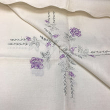 Load image into Gallery viewer, Vintage Embroidered Purple Flowered Tablecloth (74x58)
