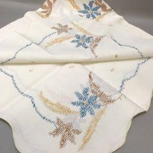 Load image into Gallery viewer, Vintage Embroidered Blue Flowered Tablecloth (48x46)
