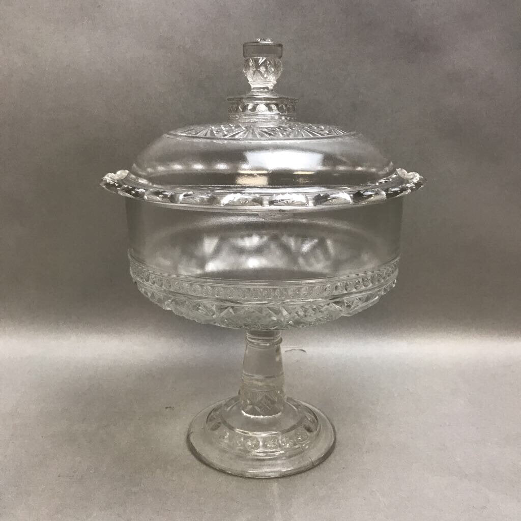 Clear Glass Covered Compote Dish (12x9x9) (As-is)