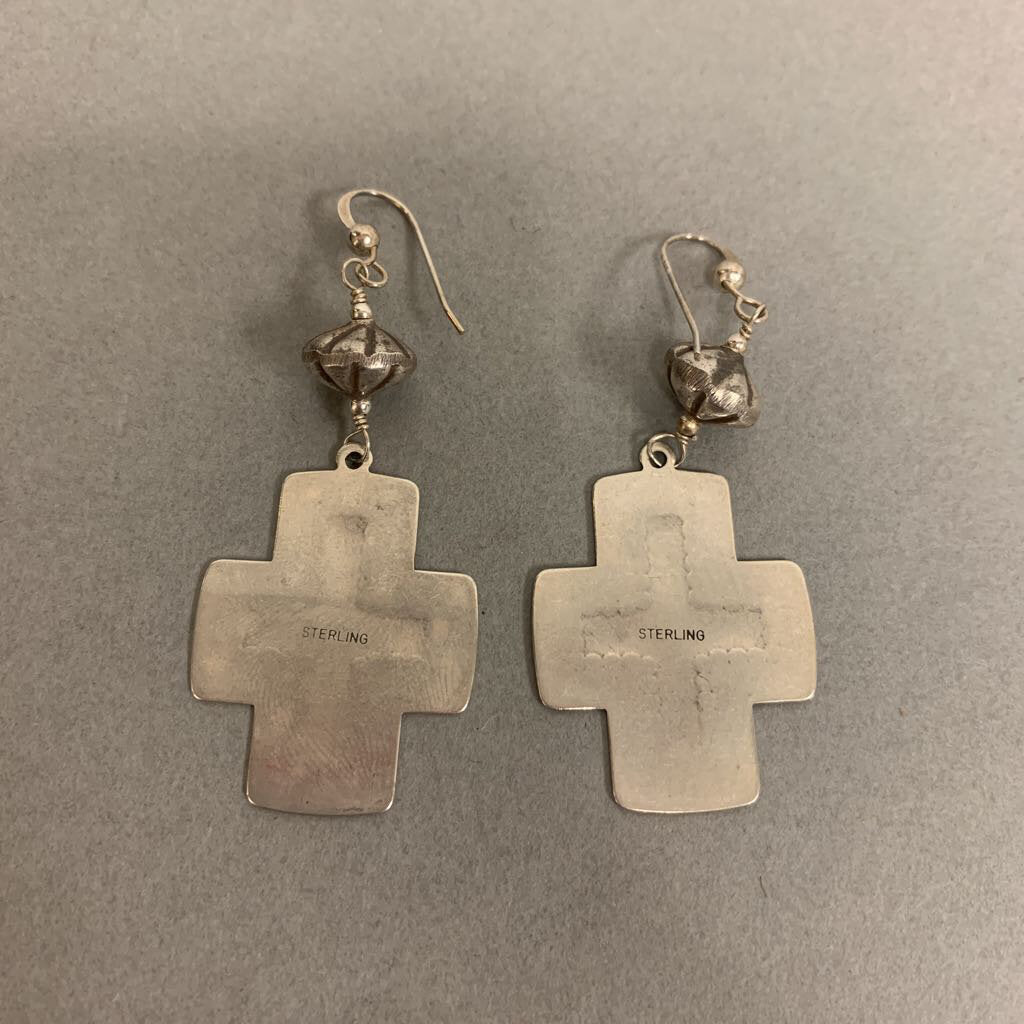 Sterling Etched Cross Dangle Earrings