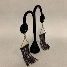 Load image into Gallery viewer, Brass Triangle Beaded Fringe Earrings
