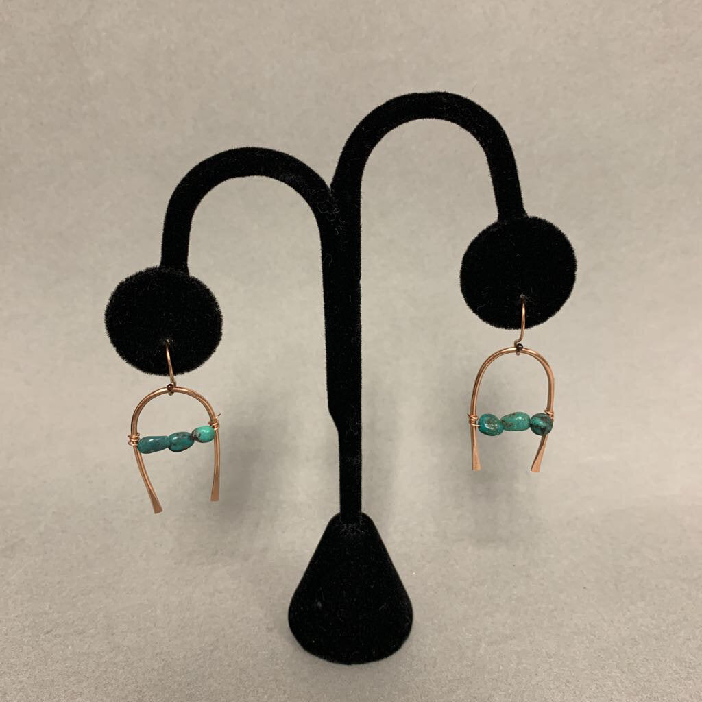 Rose Gold Horseshoe Turquoise Beaded Accent Earrings