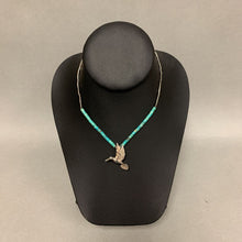 Load image into Gallery viewer, Sterling Hummingbird Pendant on Sterling Turquoise Beaded Choker Necklace (14&quot;)
